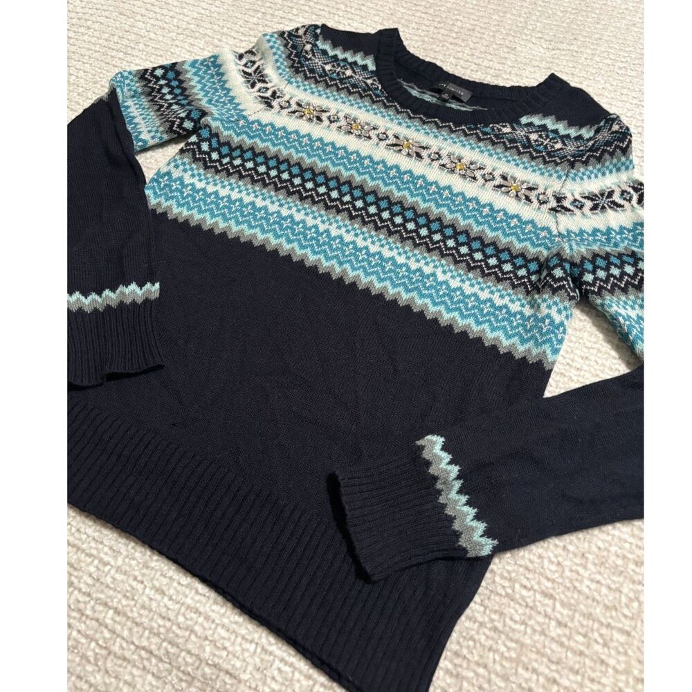 The Limited Wool Fair Isle‎ Jeweled Sweater Crewneck Cozy Winter Size M - Picture 3 of 7